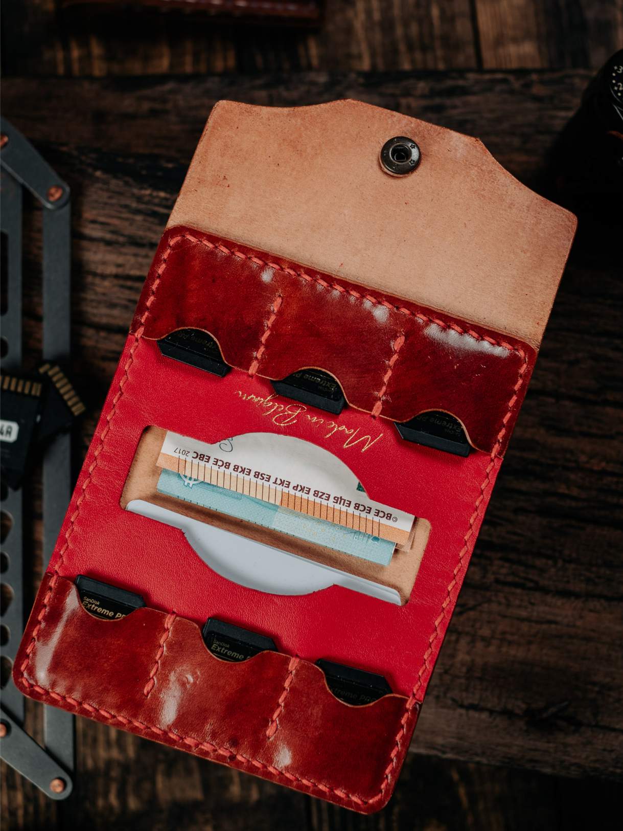 Lavietnamita handmade leather 6 sd card wallet carry cards and cash for photographer