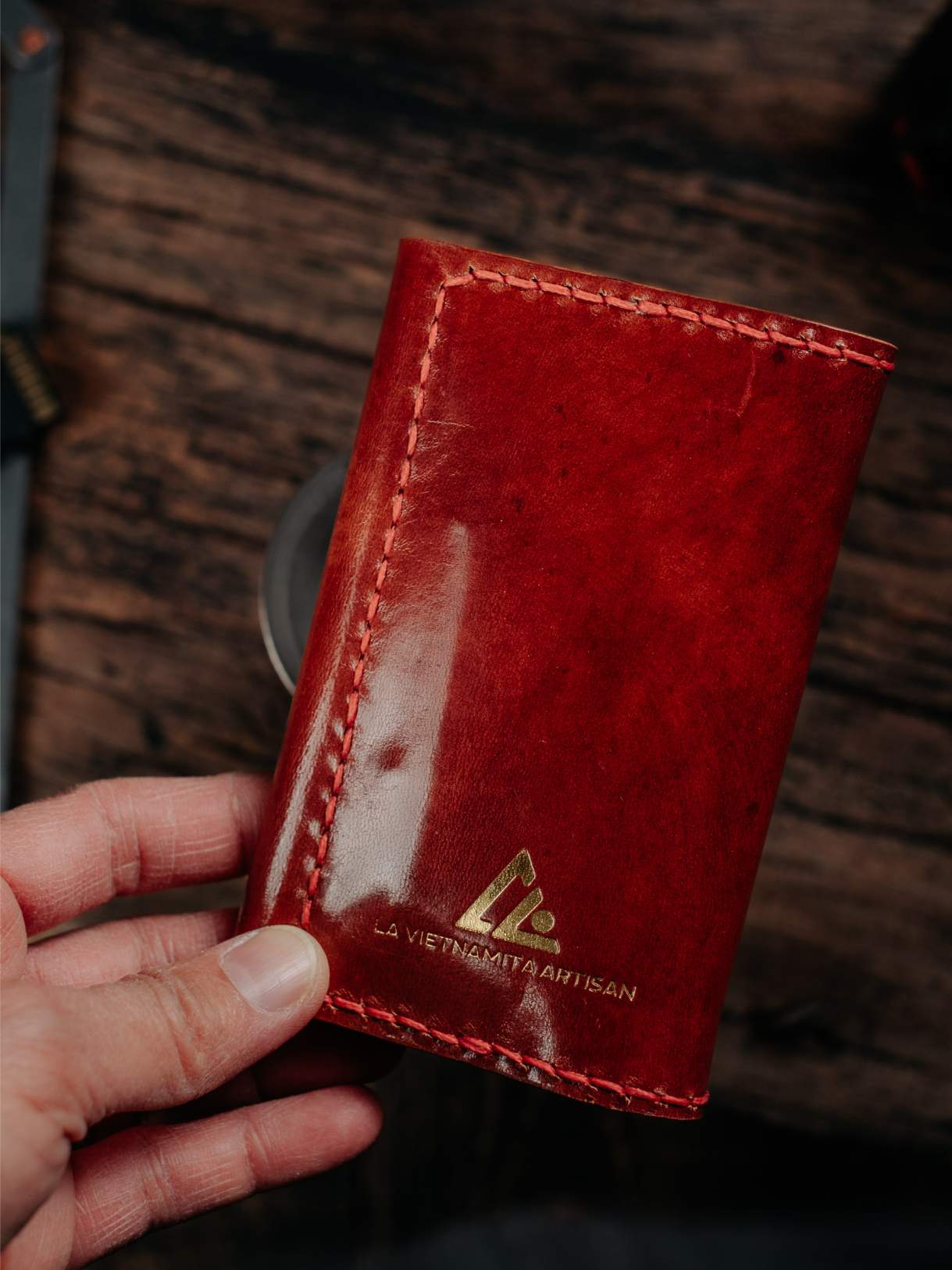 Lavietnamita leather wallet handmade duo tone back side with logo