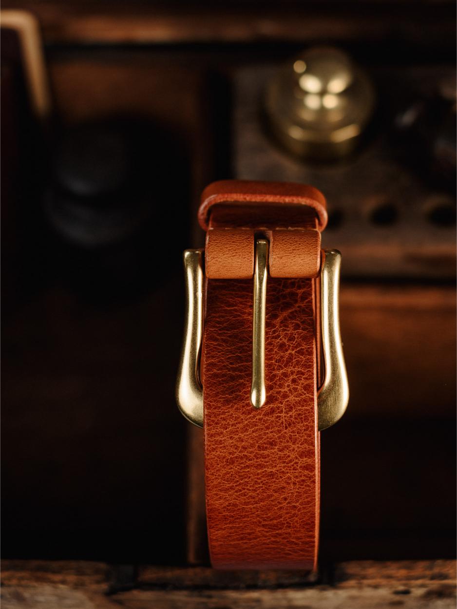 Leather Belt Bronze Nickel 32mm- Whiskey
