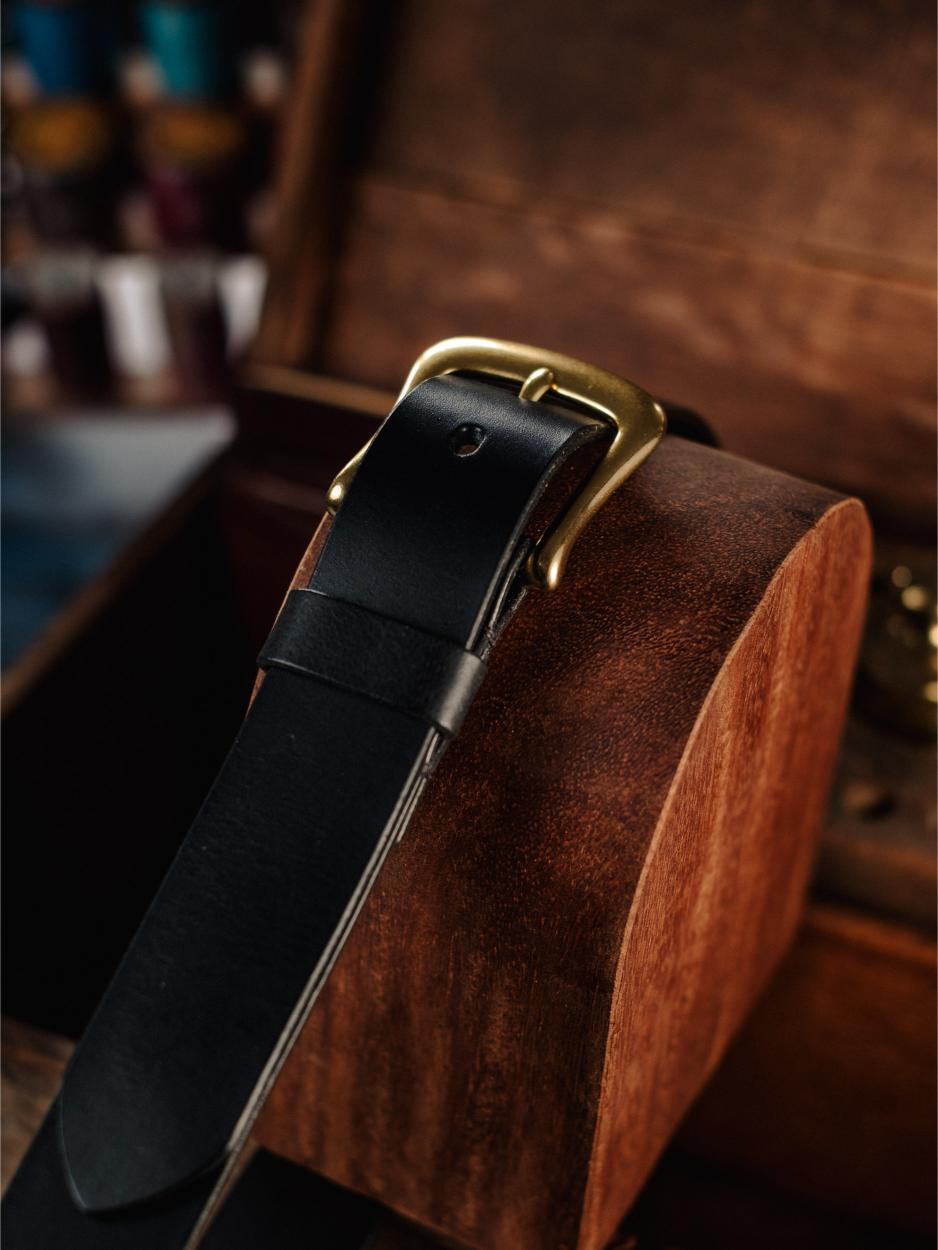 Leather Belt Bronze Nickel 32mm - Black