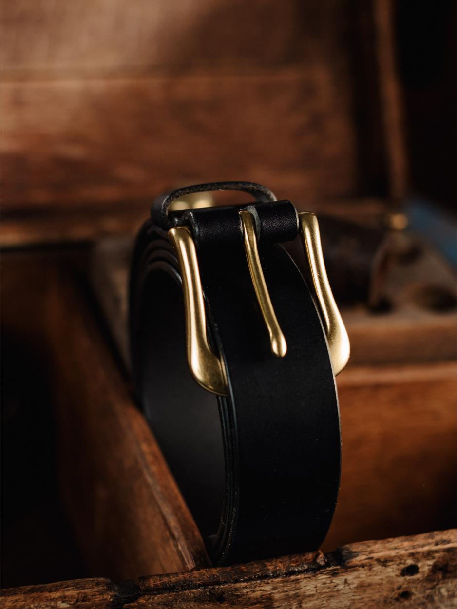 Leather Belt Bronze Nickel 32mm - Black