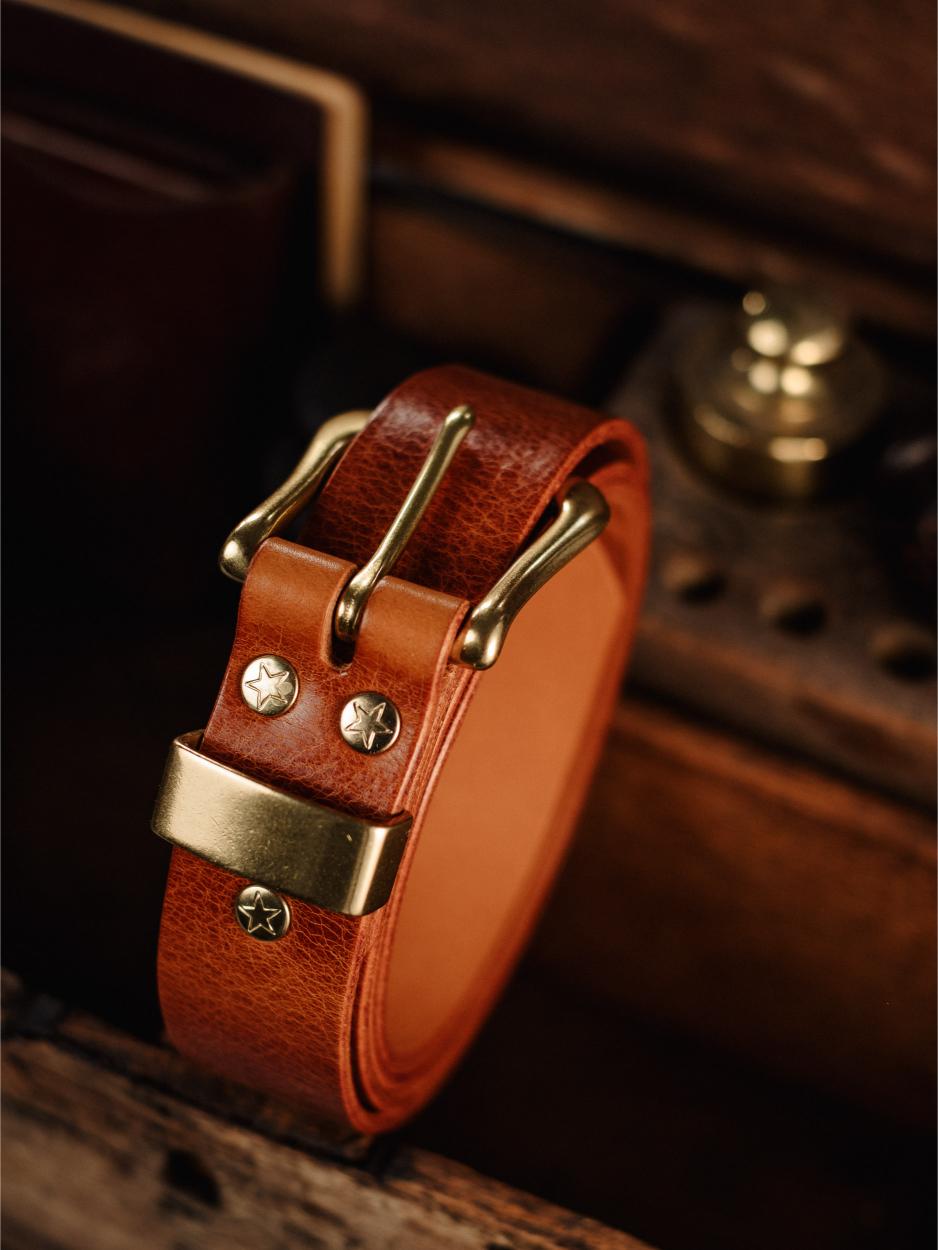 Leather Belt Bronze Nickel & Bronze Keeper 32 - Whiskey