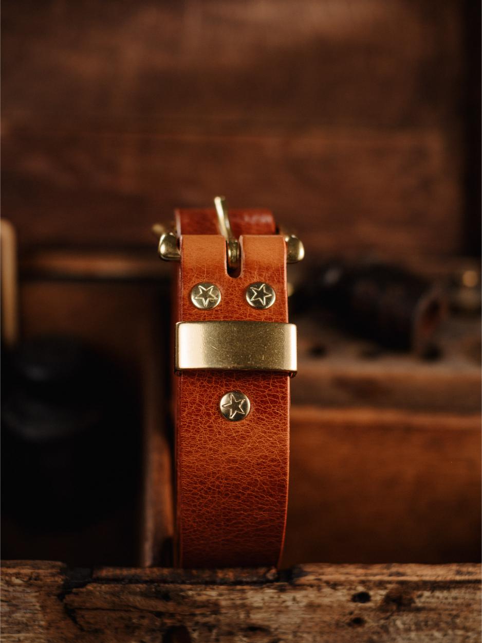 Leather Belt Bronze Nickel & Bronze Keeper 32 - Whiskey