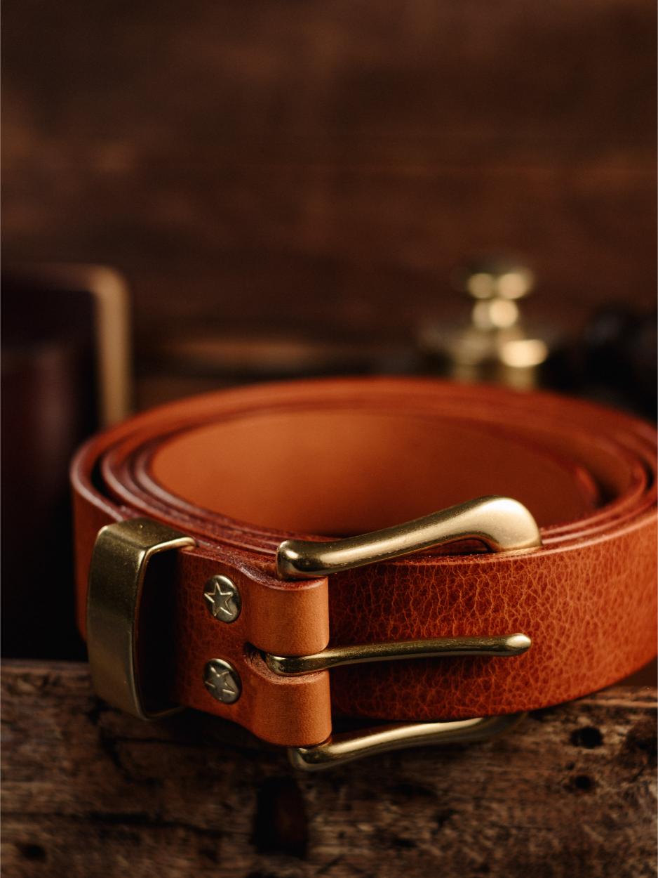Leather Belt Bronze Nickel & Bronze Keeper 32 - Whiskey
