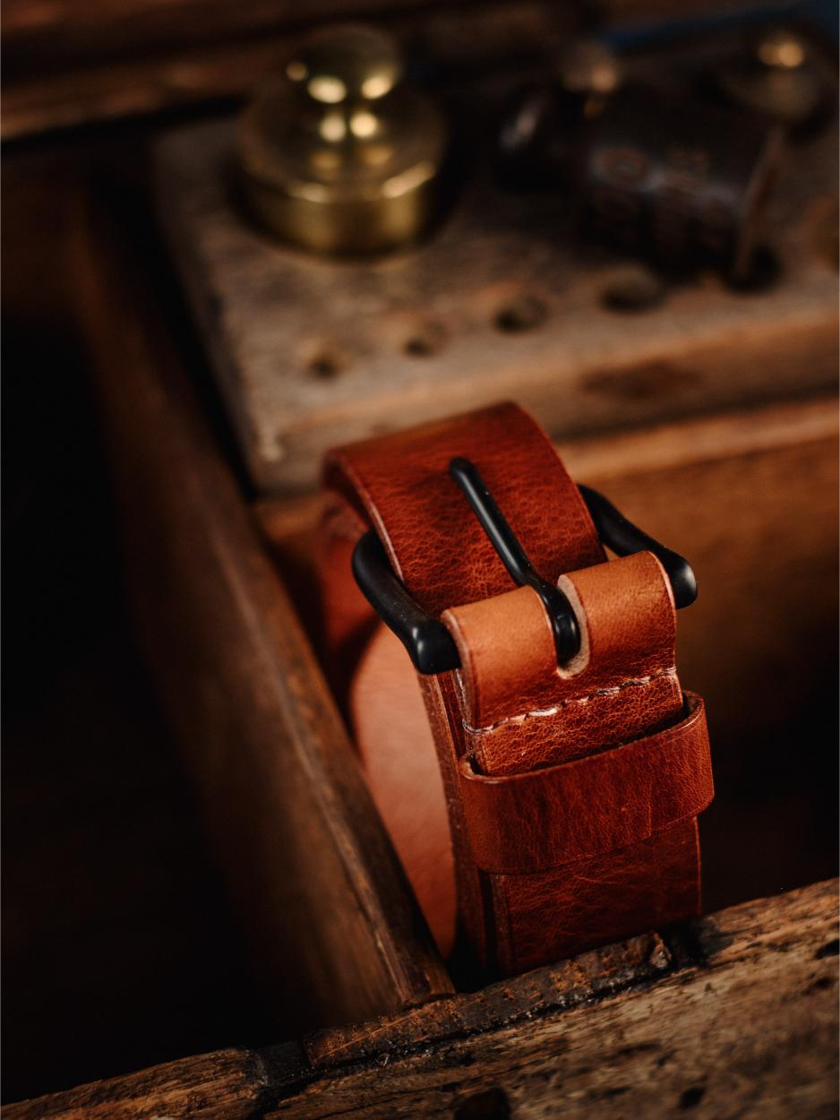 Leather Belt Matt Black Nickel 32mm - Cognac