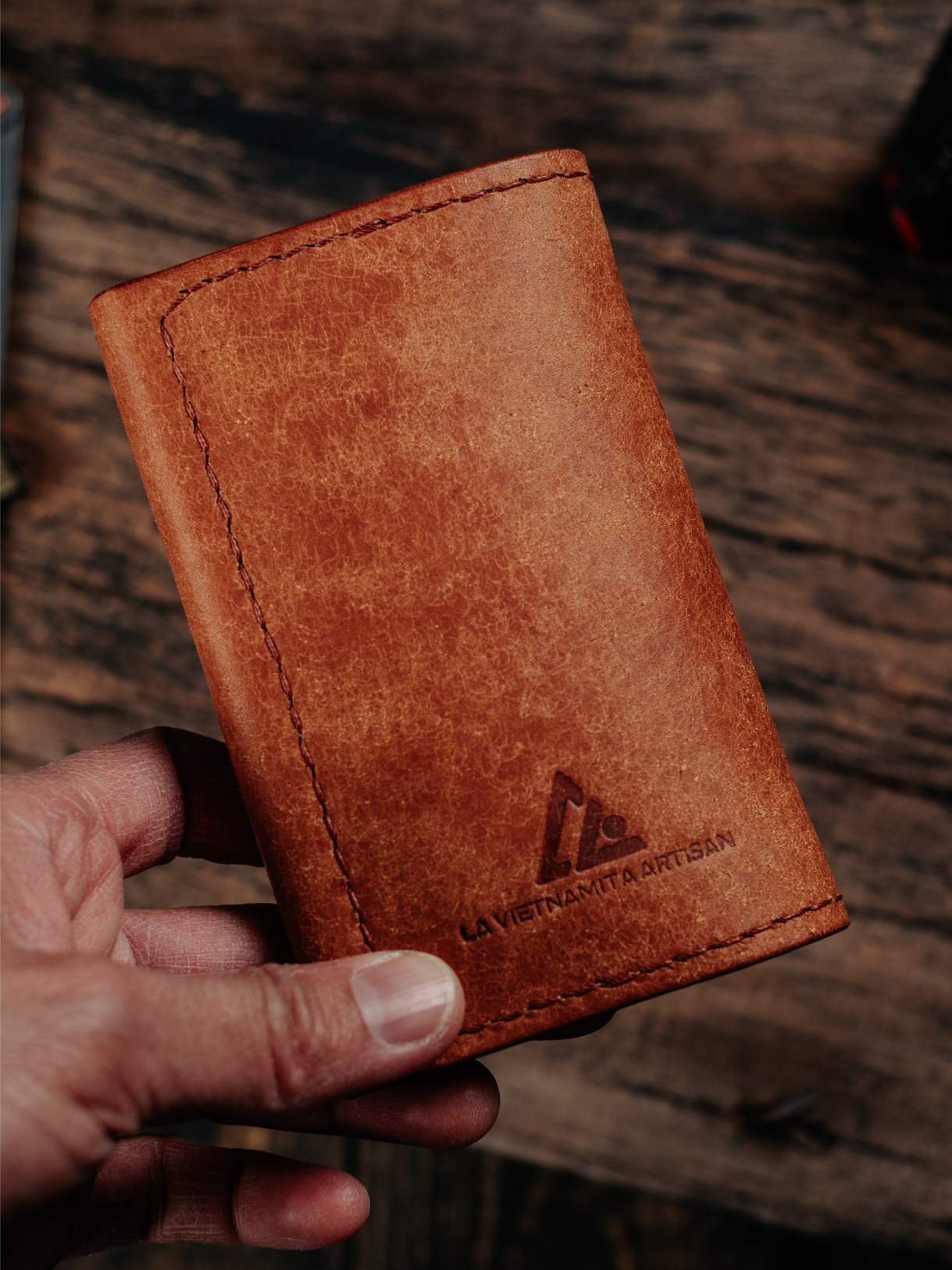 Lavietnamita leather wallet carry 6 sd card and cash for photographer duo tone