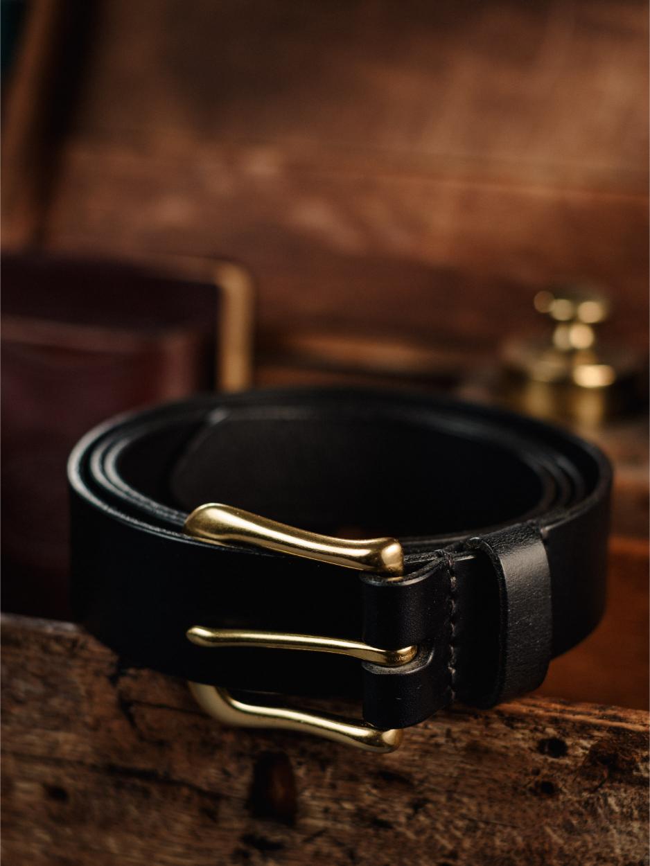 Leather Belt Bronze Nickel 32mm - Black